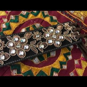 NEW- Genuine Leather embellished belt with  frills